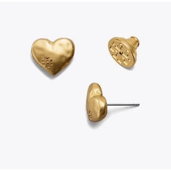 Tory Burch Heart Stud Earrings Vintage Gold - Picture 3 of 7